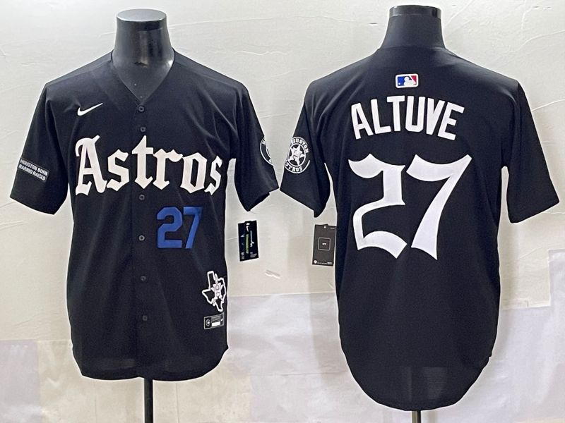 Men 2025 Houston Astros 27 Altuve Black Five generations Joint Name Nike MLB Jersey style 6
